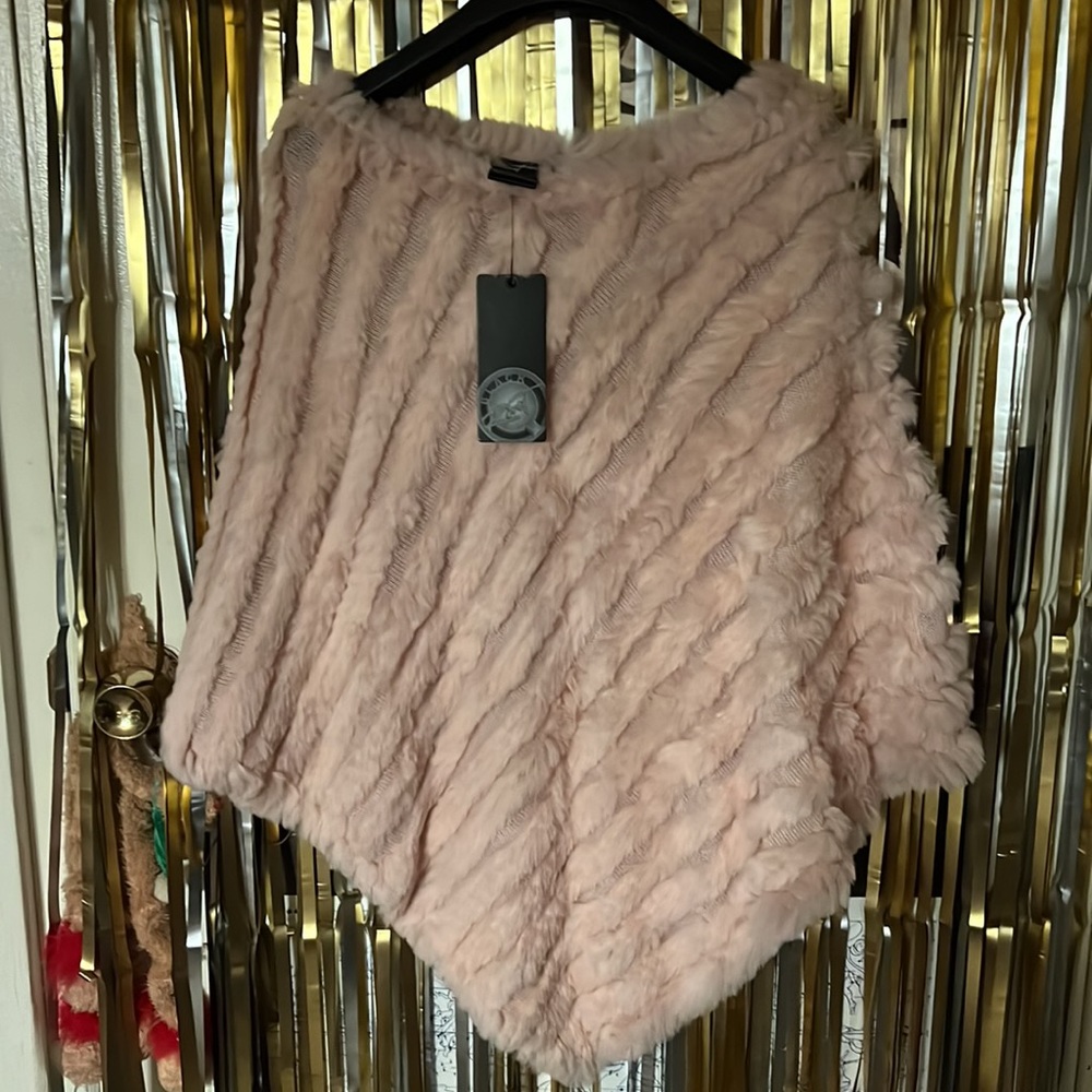 Black Rivet Rabbit Fur drape, shawl - Picture 2 of 3